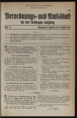 Verordnungs- und Amtsblatt für den Reichsgau Salzburg 19400824 Seite: 1