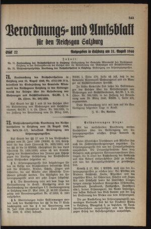 Verordnungs- und Amtsblatt für den Reichsgau Salzburg 19400831 Seite: 1