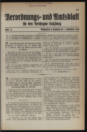 Verordnungs- und Amtsblatt für den Reichsgau Salzburg 19400907 Seite: 1