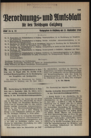 Verordnungs- und Amtsblatt für den Reichsgau Salzburg 19400921 Seite: 1