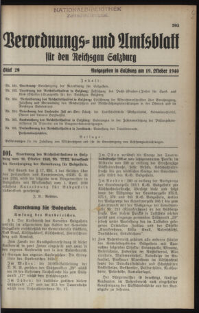 Verordnungs- und Amtsblatt für den Reichsgau Salzburg 19401019 Seite: 1