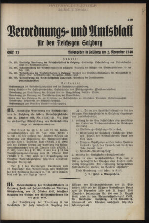 Verordnungs- und Amtsblatt für den Reichsgau Salzburg 19401102 Seite: 1