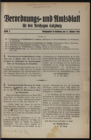 Verordnungs- und Amtsblatt für den Reichsgau Salzburg 19410111 Seite: 1