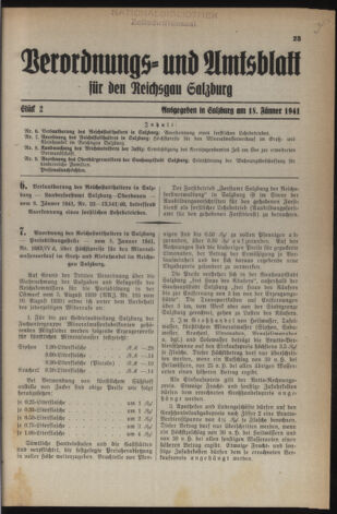 Verordnungs- und Amtsblatt für den Reichsgau Salzburg 19410118 Seite: 1