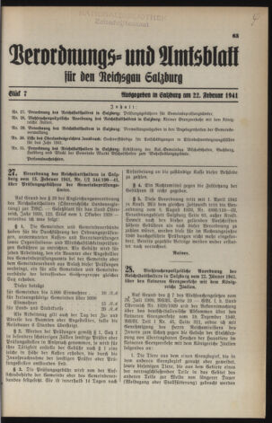 Verordnungs- und Amtsblatt für den Reichsgau Salzburg 19410222 Seite: 1