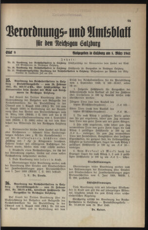 Verordnungs- und Amtsblatt für den Reichsgau Salzburg 19410308 Seite: 1