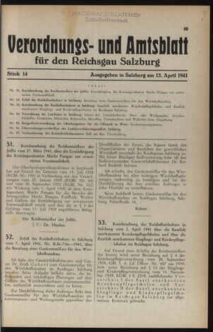 Verordnungs- und Amtsblatt für den Reichsgau Salzburg 19410412 Seite: 1