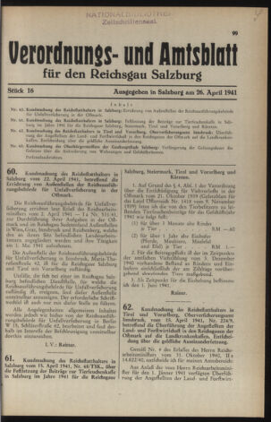 Verordnungs- und Amtsblatt für den Reichsgau Salzburg 19410426 Seite: 1