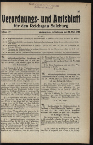 Verordnungs- und Amtsblatt für den Reichsgau Salzburg 19410524 Seite: 1