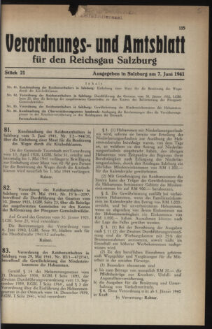 Verordnungs- und Amtsblatt für den Reichsgau Salzburg 19410607 Seite: 1