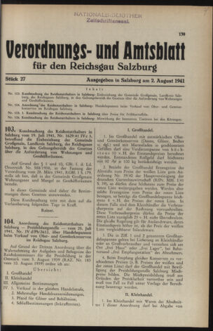 Verordnungs- und Amtsblatt für den Reichsgau Salzburg 19410802 Seite: 1