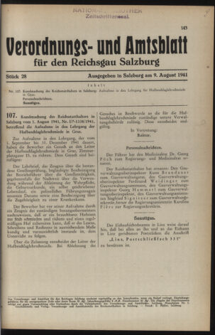 Verordnungs- und Amtsblatt für den Reichsgau Salzburg 19410809 Seite: 1