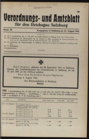 Verordnungs- und Amtsblatt für den Reichsgau Salzburg 19410816 Seite: 1