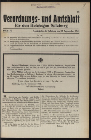 Verordnungs- und Amtsblatt für den Reichsgau Salzburg 19410920 Seite: 1