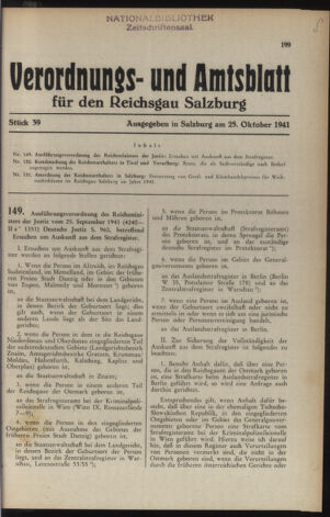 Verordnungs- und Amtsblatt für den Reichsgau Salzburg 19411025 Seite: 1