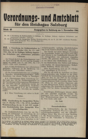 Verordnungs- und Amtsblatt für den Reichsgau Salzburg 19411101 Seite: 1