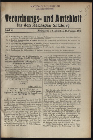 Verordnungs- und Amtsblatt für den Reichsgau Salzburg 19420214 Seite: 1