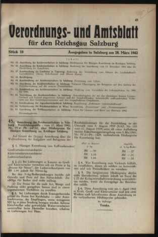 Verordnungs- und Amtsblatt für den Reichsgau Salzburg 19420328 Seite: 1