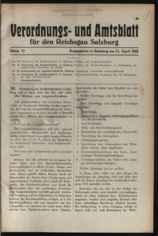 Verordnungs- und Amtsblatt für den Reichsgau Salzburg 19420411 Seite: 1