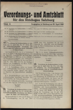 Verordnungs- und Amtsblatt für den Reichsgau Salzburg 19420425 Seite: 1