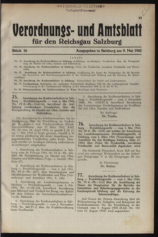 Verordnungs- und Amtsblatt für den Reichsgau Salzburg 19420509 Seite: 1