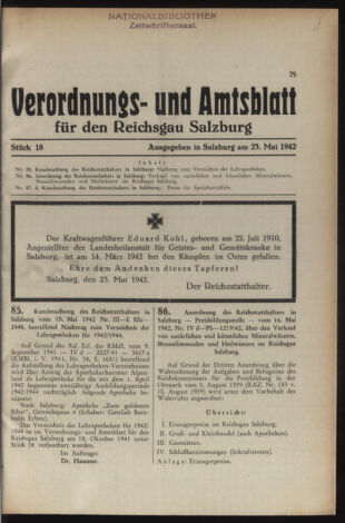 Verordnungs- und Amtsblatt für den Reichsgau Salzburg 19420523 Seite: 1