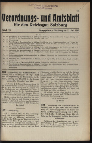 Verordnungs- und Amtsblatt für den Reichsgau Salzburg 19420711 Seite: 1