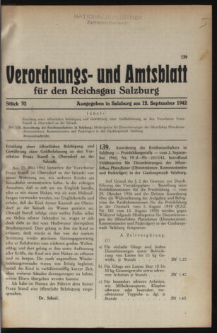 Verordnungs- und Amtsblatt für den Reichsgau Salzburg 19420912 Seite: 1