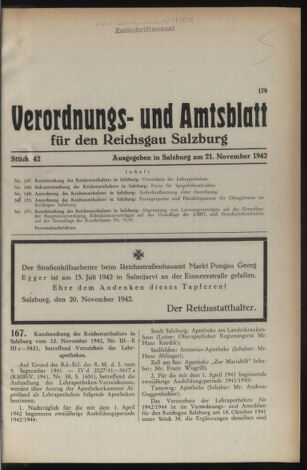 Verordnungs- und Amtsblatt für den Reichsgau Salzburg 19421121 Seite: 1