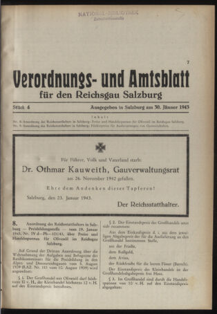 Verordnungs- und Amtsblatt für den Reichsgau Salzburg 19430130 Seite: 1