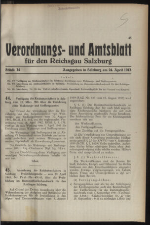 Verordnungs- und Amtsblatt für den Reichsgau Salzburg 19430424 Seite: 1