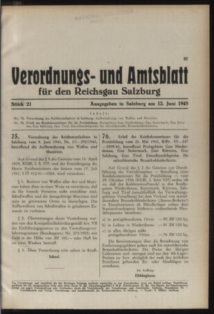 Verordnungs- und Amtsblatt für den Reichsgau Salzburg 19430612 Seite: 1