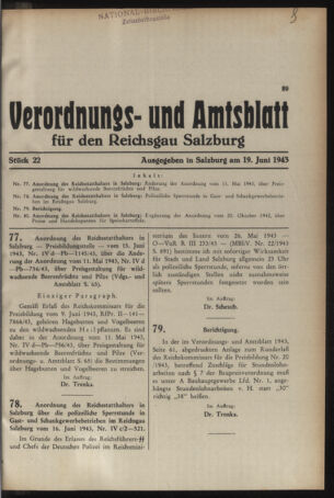 Verordnungs- und Amtsblatt für den Reichsgau Salzburg 19430619 Seite: 1