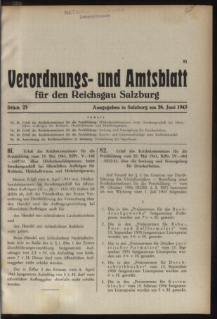 Verordnungs- und Amtsblatt für den Reichsgau Salzburg 19430626 Seite: 1