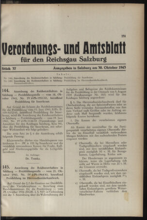 Verordnungs- und Amtsblatt für den Reichsgau Salzburg 19431030 Seite: 1