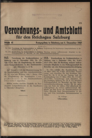 Verordnungs- und Amtsblatt für den Reichsgau Salzburg 19431204 Seite: 1