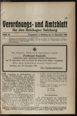 Verordnungs- und Amtsblatt für den Reichsgau Salzburg 19431211 Seite: 1