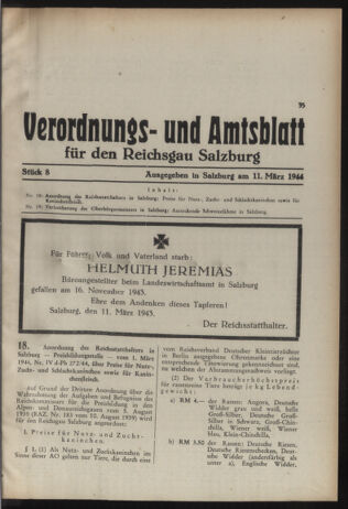 Verordnungs- und Amtsblatt für den Reichsgau Salzburg 19440311 Seite: 1