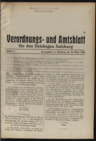 Verordnungs- und Amtsblatt für den Reichsgau Salzburg 19440318 Seite: 1