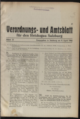 Verordnungs- und Amtsblatt für den Reichsgau Salzburg 19440408 Seite: 1