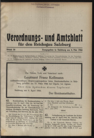 Verordnungs- und Amtsblatt für den Reichsgau Salzburg 19440506 Seite: 1