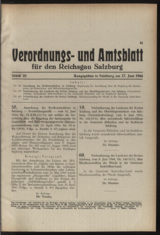 Verordnungs- und Amtsblatt für den Reichsgau Salzburg 19440617 Seite: 1