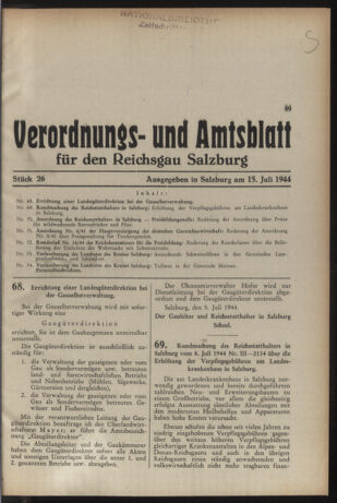 Verordnungs- und Amtsblatt für den Reichsgau Salzburg 19440715 Seite: 1