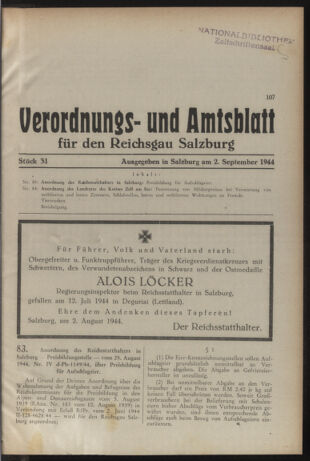 Verordnungs- und Amtsblatt für den Reichsgau Salzburg 19440901 Seite: 1