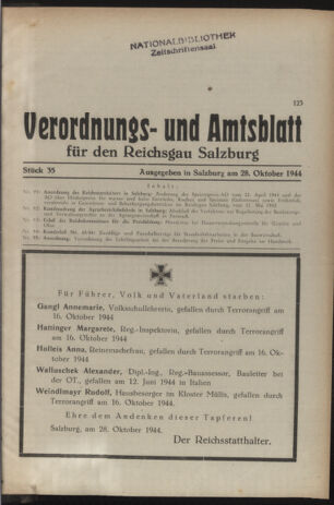 Verordnungs- und Amtsblatt für den Reichsgau Salzburg 19441028 Seite: 1