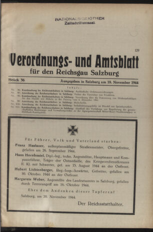 Verordnungs- und Amtsblatt für den Reichsgau Salzburg 19441118 Seite: 1