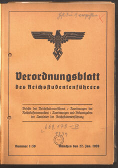 Verordnungsblatt des Reichsstudentenführers 19390122 Seite: 1