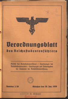 Verordnungsblatt des Reichsstudentenführers 19390130 Seite: 1