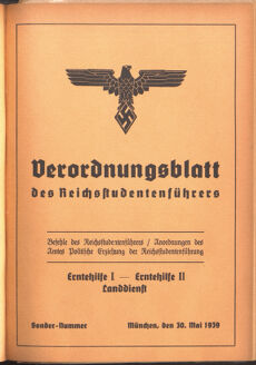 Verordnungsblatt des Reichsstudentenführers 19390530 Seite: 1