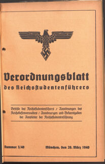 Verordnungsblatt des Reichsstudentenführers 19400320 Seite: 1